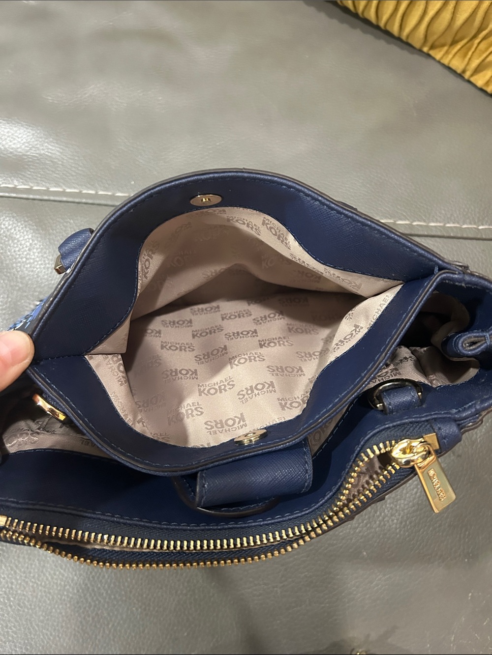 Michael Kors Kellen XS Satchel in a navy and blue floral print - Picture 9 of 12